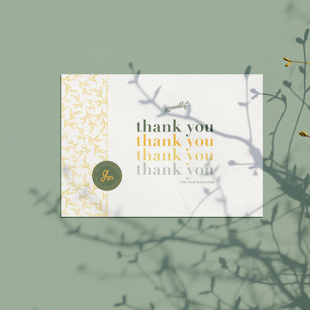 Greenleaf Thank You card note to package inside of all orders