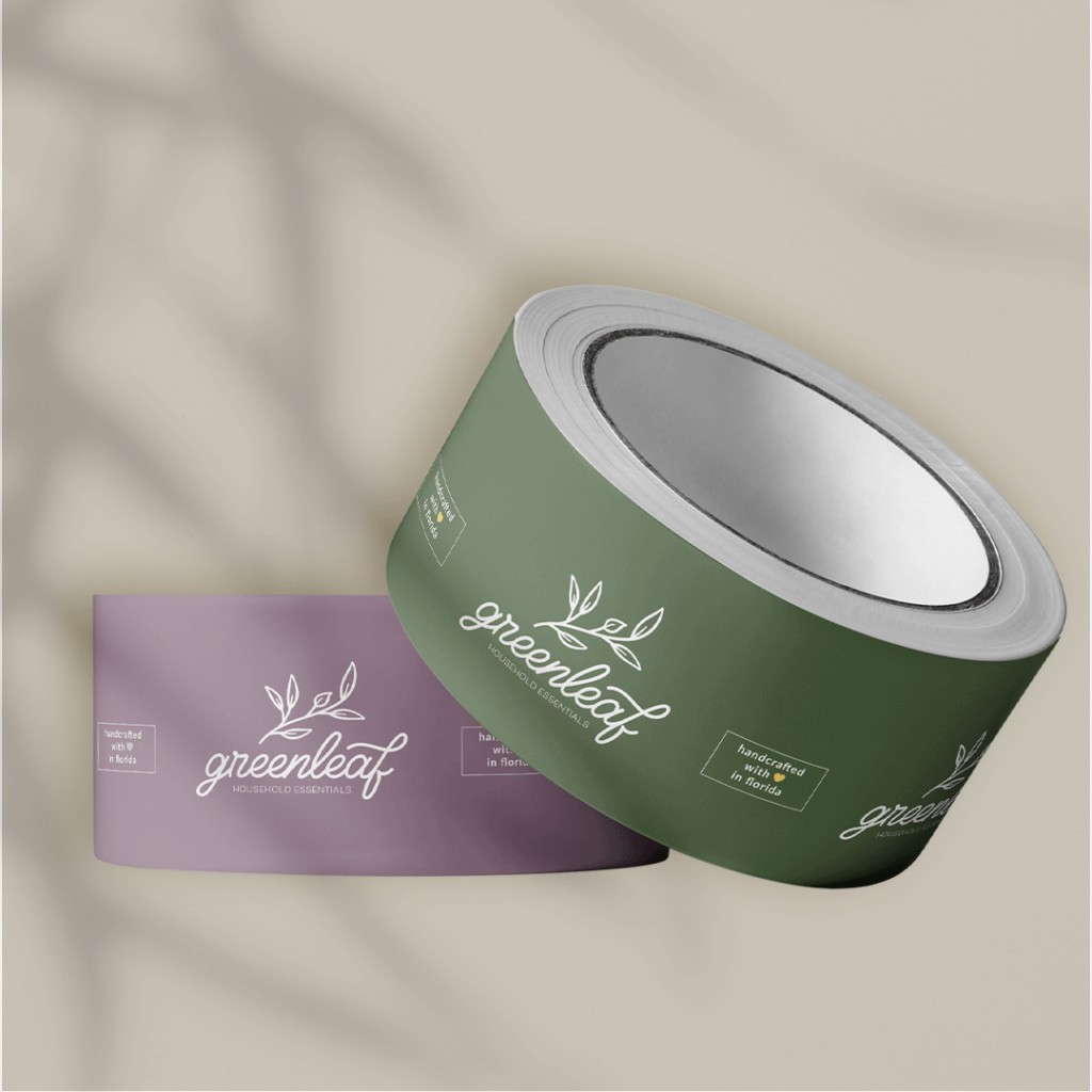Branded packaging example for Greenleaf with branded tape design